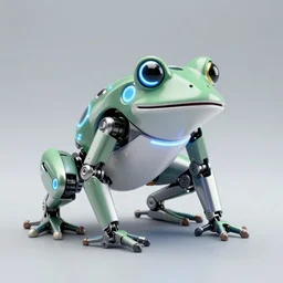 robotic frog product photograph, futuristic, led lighting