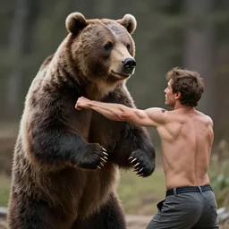 photo, A man punching a bear.