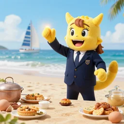 4 5 mm 1 9 8 7 cooking food photography of an corporate mascot at a beach summoning an anime mustard demon girl, photography by tyler mitchell johfra bosschart