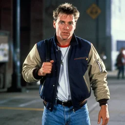 back to the future starring eric stoltz as marty mcfly, iconic film still perfect composition,