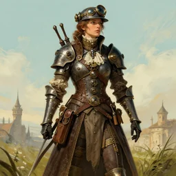 beautiful victorian steampunk warrior in the style of patrick nagel, color illustration.