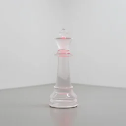a minimal white contemporary metal and glass sculpture of a chess piece in an empty white room, red neon light, barely visible glass, low contrast, over exposed, evanescent, contemporary art