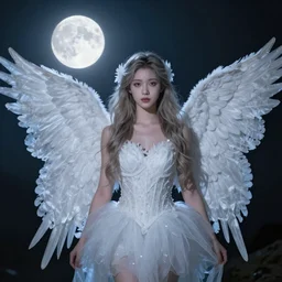 Angelic beauty in the moonlight, the Tyndal effect,by Wlop
