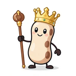 cartoon pinto bean holding a staff, wearing kings crown, digital art,