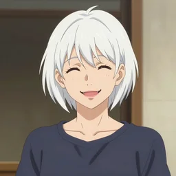 portrait of a smiling smiling smiling woman with short white hair, 1 2 3 4, medium shot, illustration, highly detailed, high quality, by kentaro miura