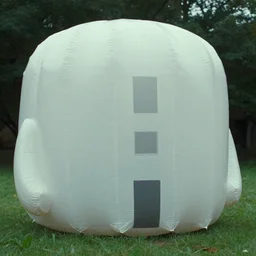 a strange huge pvc inflated ando tadao building sits on the grass, film still from the movie directed by denis villeneuve with art direction by zdzisław beksinski, close up, telephoto lens, shallow depth of field