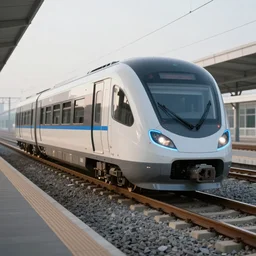 futuristic ( train designed by apple ) on a track, natural light, detailed, canon eos c 3 0 0, ƒ 1. 8, octane render, 3 5 mm, 8 k, medium - format print, blue light accents
