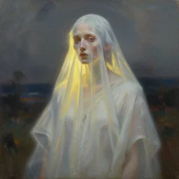 hyper - detailed painting of ghostly character composition in the style of artist chris mars, in a landscape
