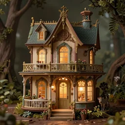 a stunnng victorian fairy house, art nouveau, ultra detailed, warm interior light, cinematic shot, photorealistic, octane render, high definition, fine details, fairy mood, 8 k