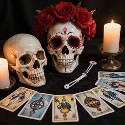 haunted skull, day of the dead, fortune teller, tarot, ouija