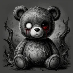 dark art grunge cartoon vector sketch of a teddy bear with bloody eyes by - invader zim, loony toons style, horror theme, detailed, elegant, intricate