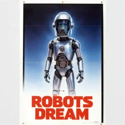 a movie poster for a 1985 sci-fi movie called when robots dream, designed by John Alvin