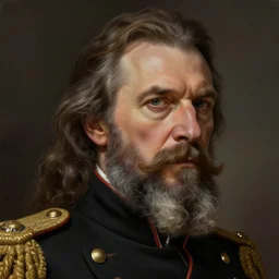 Portrait of a middle aged general with big sideburns, muttonchops, mutton chops, detailed face, fantasy, highly detailed, cinematic lighting, digital art painting by greg rutkowski