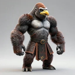 monster composed of falcon beak, gorilla arms, horse legs, wearing a robe