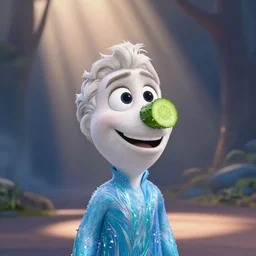 olaf from frozen with a cucumber as a nose disney pixar animated
