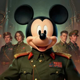 portrait of a communist leader mickey mouse, epic, tragic, military art, fantasy, dieselpunk, hd shot, digital portrait, beautiful, artstation, comic style, by artgerm, guy denning, jakub rozalski, magali villeneuve and charlie bowater