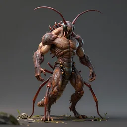 game concept art, muscular body, full height, chiroptera head, insect, scolopendra cingulata, scolopendra cataracta, centipede, hyperrealism, artstation, cgsociety, zbrush, no background