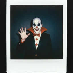 Old polaroid photo of a Clown Vampire