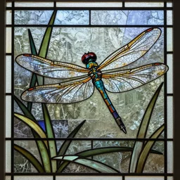 Dragonfly , Fine Art, Modern Art, depicted in stained glass