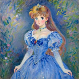 a portrait of a princess, blue outfit, very anime in impressionist style, trending artwork, anime painter studio, by claude monet