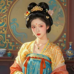 portrait painting of twenty - eight - year - old young woman, like su qing makeup and wearing song dynasty dress by wenjun lin, irakli nadar, bright colors, octopath traveler, wenjun lin, unreal engine 5 highly rendered, global illumination, radiant light, detailed and intricate environment
