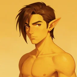 high elf with short brown hair. His skin is a vibrant orange yellow. by craig mullins, featured on artstation