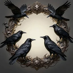 crows nest like a wreath, cruelty, black crows, light effect, hyper detailed, intricate, elegant, highly detailed, digital painting, artstation, concept art, matte, sharp focus, illustration, by dan mumford, yusuke murata, makoto shinkai, ross tran