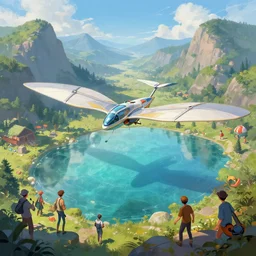A beautiful digital painting of an ornithopter landing platform, crystal lake, lovely valley by Stanley Artgerm Lau,  Rossdraws, James Jean, gerald brom, Andrei Riabovitchev, Marc Simonetti, and Sakimichan, trending on artstation