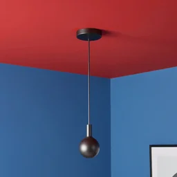 a red ceiling mobile in a blue room as seen from a medium perspective, phong shaded