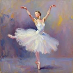 a vibrant oil painting of emily blunt dancing modern ballet, wide brush strokes