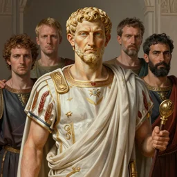 formal portrait of caesar augustus wearing an embroidered roman toga, digital art by eugene de blaas, ross tran, and nasreddine dinet, vibrant color scheme, intricately detailed, in the style of romanticism, cinematic, artstation, greg rutkowski