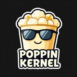 vector style logo for an anarchist collective called poppin kernel with an anthropomorphic popcorn with mirrorshades