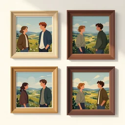 ui art of framed paintings talking with each other, clean vector art by lois van baarle, ilya kuvshinov, kilian eng,