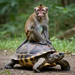 nature photograph of a monkey sitting on the back of a turtle. national geographic