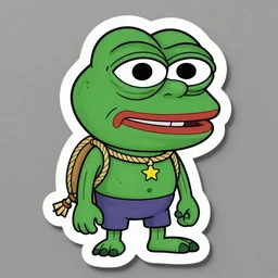 a sticker illustration of pepe with a rope, highly detailed, carefully drawn, meme, artstation, artstationHQ, artstationHD, behance