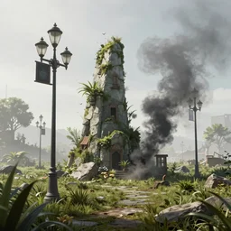 environment concept art for dying light 3, 8k, octane render, unreal engine 5 render, smoke, uv lampposts