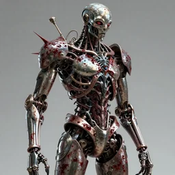 realistic biomechanoid organic metal hybrid texture bloodstained prosthetic high quality details, in style of Midjourney, stylized, detailed and intricate, elegant, ornate, horror, elite, ominous, haunting, beautiful digital painting, cinematic, cgsociety, H.R. Giger, James jean, Noah Bradley, Darius Zawadzki, vivid colors and vibrant outlines
