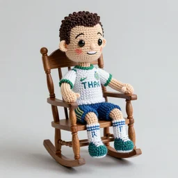 Cristiano Ronaldo doll knitted from yarn, sitting in a rocking chair, realism, proportions - n 9