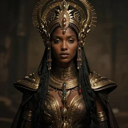 female spirit warrior, zoom, rule of thirds, atmosphere, intricate, regal, brown skin, symmetrical!!, loreal, maybelline, sephora, loreal, artstation, art by artgerm, ( ( cinematic ) ), concept art, filmic, vsco