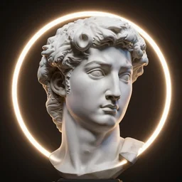 renaissance statue head in a bright neon ring, 3 d render, ray tracing, hyper - realistic, hyper detailed, 8 k resolution, sharp focus