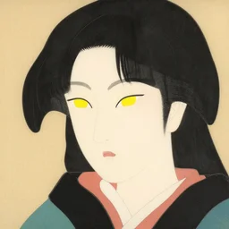 a drawing of a woman with yellow eyes, a character portrait by kano naizen, tumblr contest winner, mingei, 2 d, flat colors, deviantart hd - 5