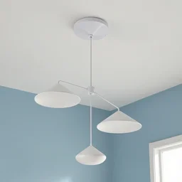 a ceiling mobile hanging from a blue room as seen from a medium perspective, phong shaded