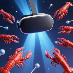 virtual reality solid beams penetrating space, beautiful crayfish surrounded by internet hyperlinks | | cyberpunk, artgerm, octane render, raytracing, 8 k, hd, vibrant, escher