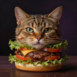 cat hamburger, atmospheric lighting, painted, intricate, volumetric lighting, beautiful, rich deep colours masterpiece, sharp focus, ultra detailed, in the style of Dan Mumford and marc simonetti