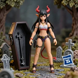 craxula, the filipina demon from hell, actionfigure with play set with coffin and graveyard, photorealistic, hdr, 8 k, designed by hasbro mezco and yasushi nirasawa