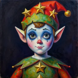 intricate five star halloween themed christmas elf portrait by pablo picasso, oil on canvas, hdr, high detail, photo realistic, hyperrealism, matte finish, high contrast, 3 d depth, centered, masterpiece, award - winning, vivid and vibrant colors, enhance light effect, enhanced eye detail, artstationhd