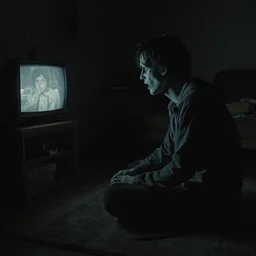 a creepy mannequin watching TV in the dark at 4am, VHS found footage