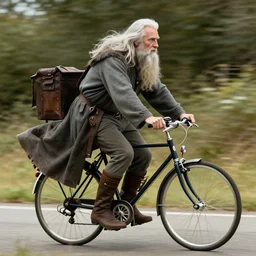 gandalf riding a bike, mixed art style
