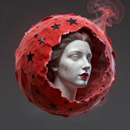 queen's head is a smoke sphere, symbolic art by cameron gray and greg rutkowski, red torn fabric, black stars and red smoke, trending on artstation, rendered in unreal engine, cgsociety, 8 k, sharp details, uhd