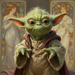 Vampire Yoda, highly detailed, digital painting, artstation, concept art, smooth, sharp focus, illustration, art by Krenz Cushart and Artem Demura and alphonse mucha